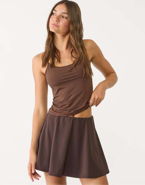 Stradivarius Skater skort in brown - view 1