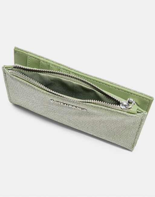 Stradivarius skinnende basic pung med lynlås i khaki, 2 af 4