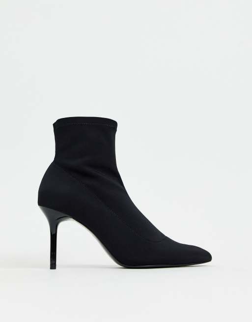 Stradivarius skinny heel sock boot in black