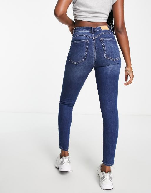Stradivarius - Skinny push-up jeans met hoge taille en scheuren in medium blauw , 3 van 4