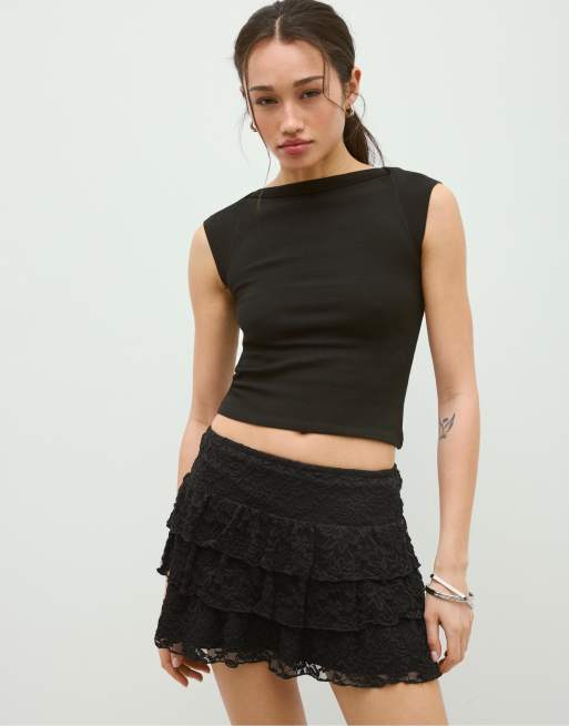Stradivarius – Skort aus Spitze in Schwarz, 2 von 7