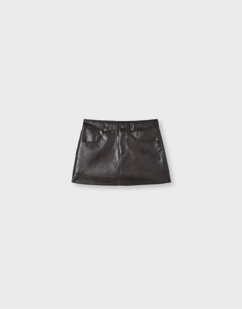 Stradivarius skort effetto pelle marrone - view 1