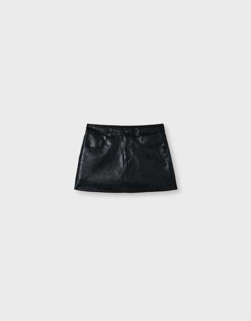 Stradivarius skort effetto pelle nero, 6 di 7
