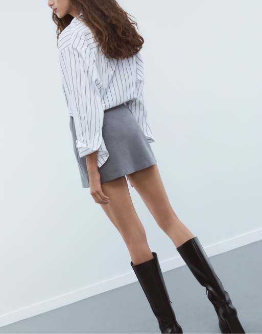 Stradivarius – Skort in Dunkelgrau mit Seitenschlitz, 3 von 4
