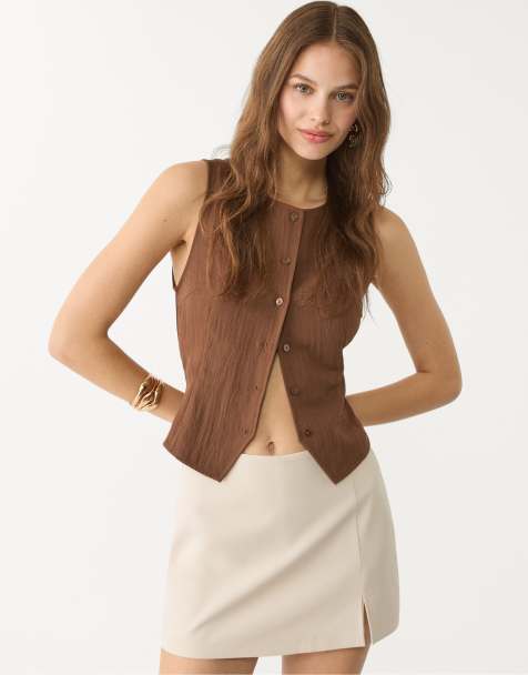 Stradivarius – Skort in Ecru mit Seitenschlitz - view 1