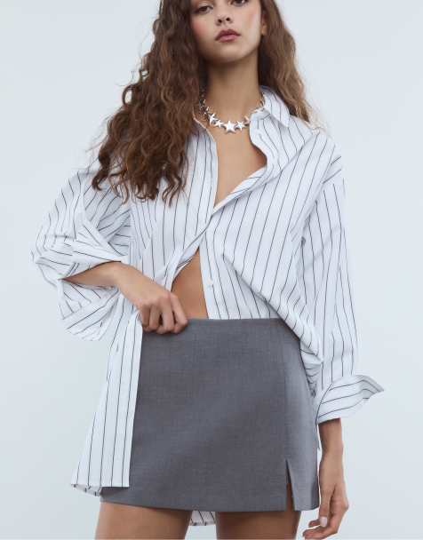 Stradivarius - Skort met zijsplit in donkergrijs - view 1