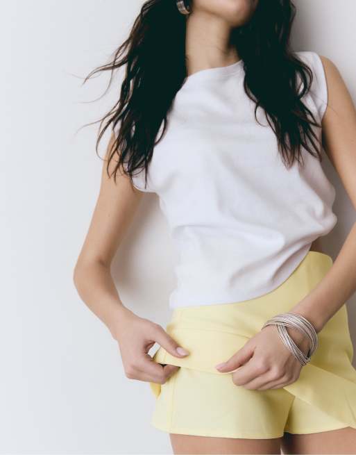 Stradivarius skort met zijsplit in pastelgeel, 4 van 4