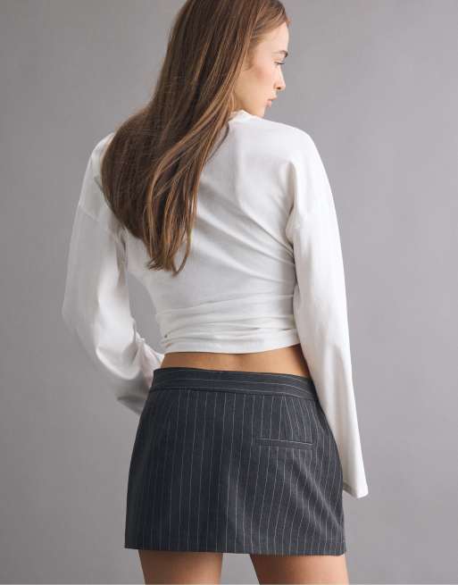 Stradivarius skort mini incrociata grigio scuro, 3 di 7