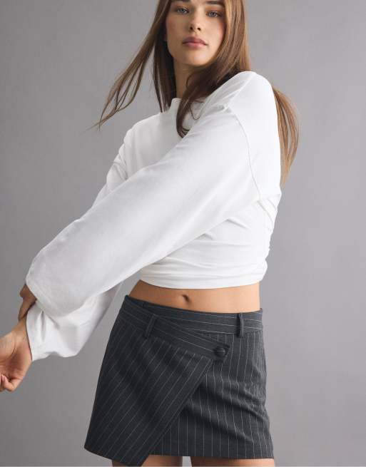 Stradivarius skort mini incrociata grigio scuro, 5 di 7