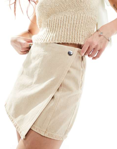 Stradivarius - Skort van denim met overslag in stone - view 1