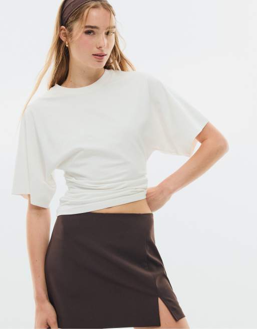 Stradivarius Skort with side slit in brown, 5 of 7