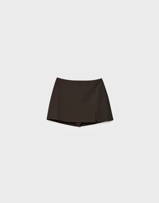 Stradivarius Skort with side slit in brown, 6 of 7