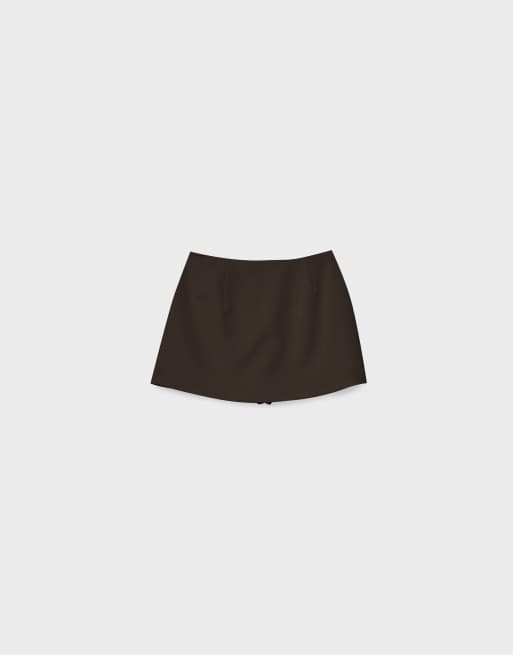 Stradivarius Skort with side slit in brown, 7 of 7