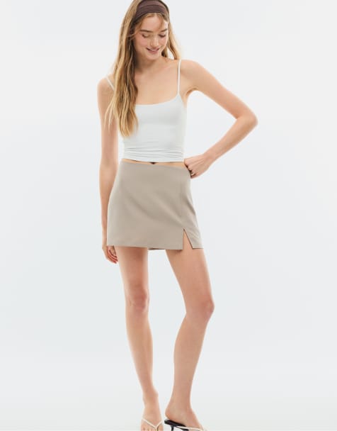 Stradivarius Skort with side slit in brown - view 1