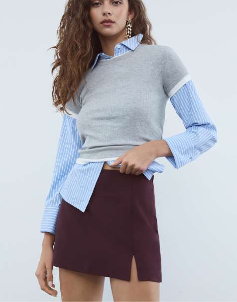 Stradivarius Skort with side slit in purple - view 1