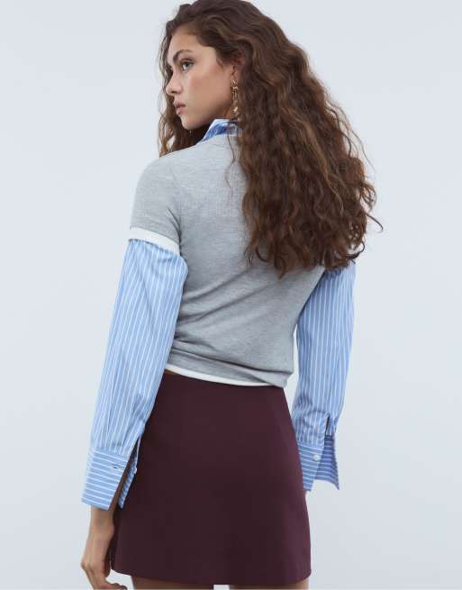 Stradivarius Skort with side slit in purple, 3 of 4