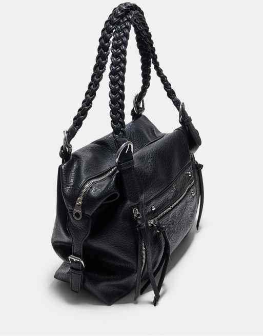 Stradivarius skuldertaske med flettet hank i sort, 4 af 4