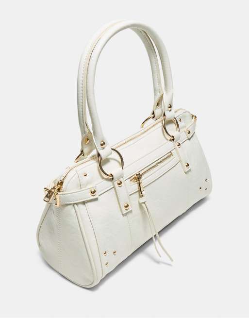 Stradivarius skuldertaske med nitter i ecru, 4 af 4