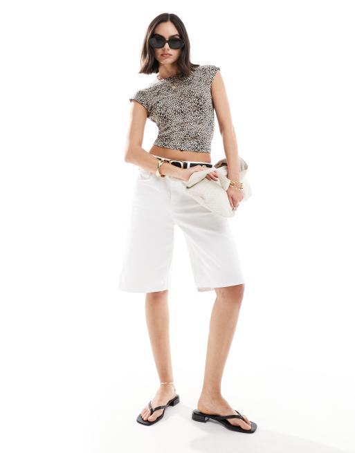 Stradivarius slash neck open back short sleeve top in leopard print, 4 of 4