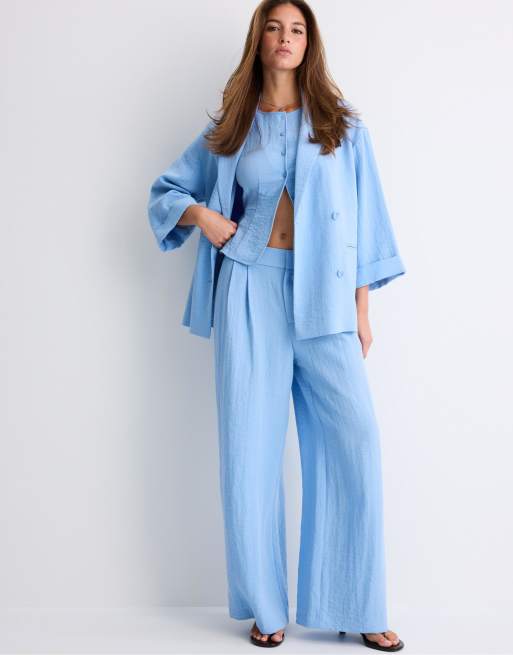 Stradivarius Sleeveless buttoned top in blue, 3 of 4