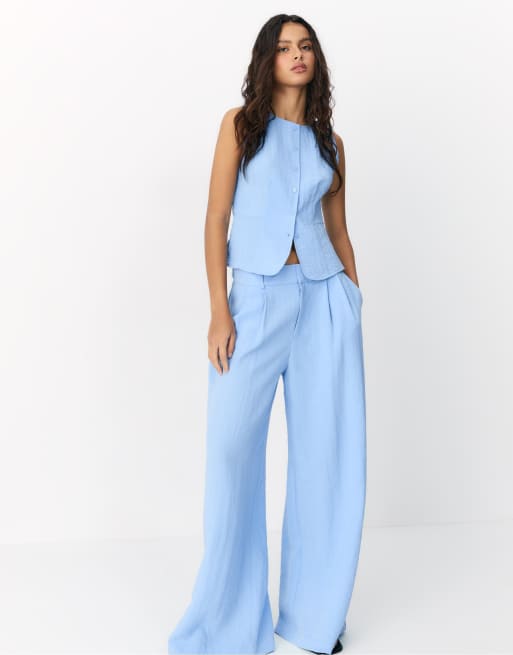 Stradivarius Sleeveless buttoned top in blue, 4 of 4