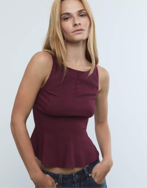 Stradivarius Sleeveless peplum top in purple - view 1