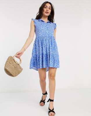 blue floral shirt dress