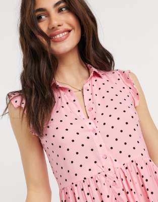 pink polka dot shirt dress