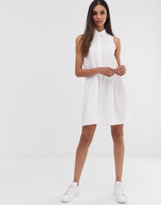 white sleeveless shirt dress