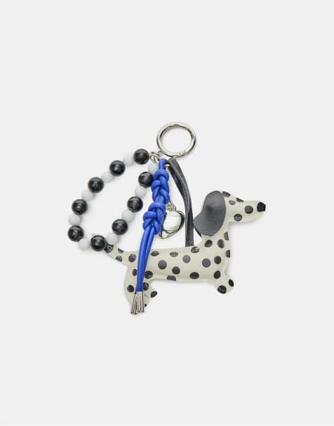 Stradivarius - Sleutelhanger met hondhangertje met stippenprint in wit - view 1