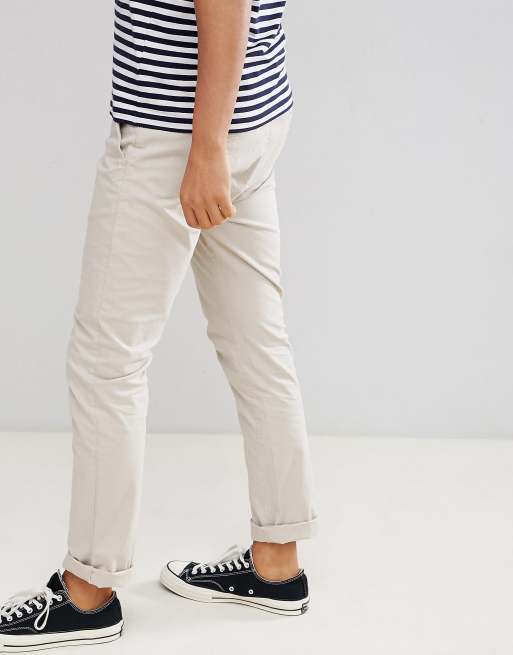 Stradivarius Slim Chino With Belt In Beige