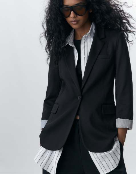 Stradivarius slim fit blazer in black