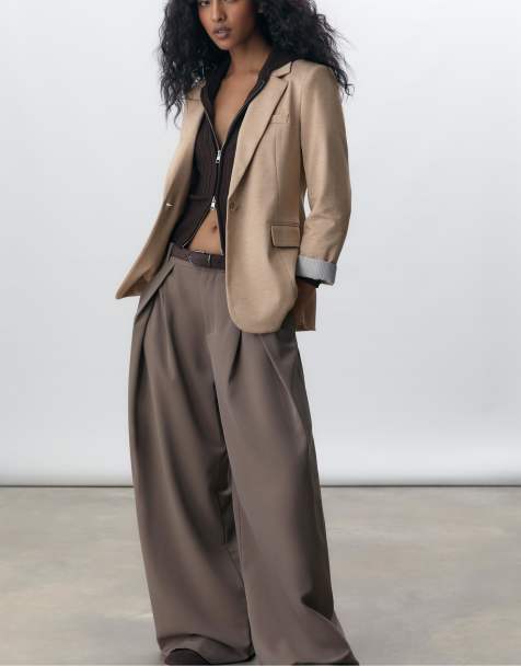 Stradivarius slim fit blazer in ecru