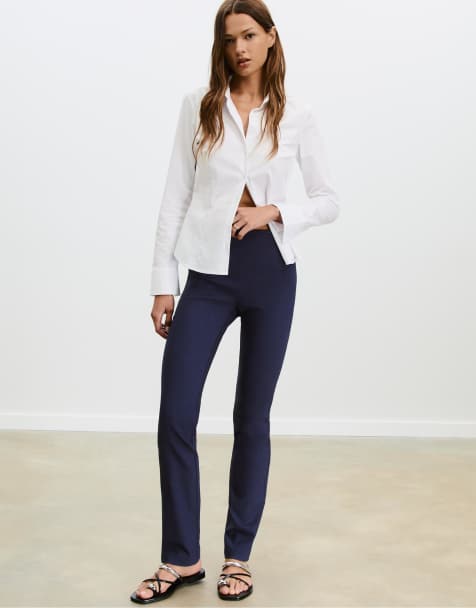 Stradivarius Slim fit denim-effect trousers in navy blue