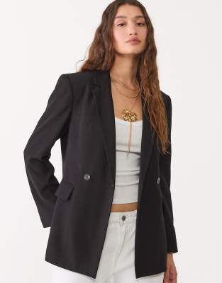 Stradivarius slim fit double-breasted blazer in black  - view 1