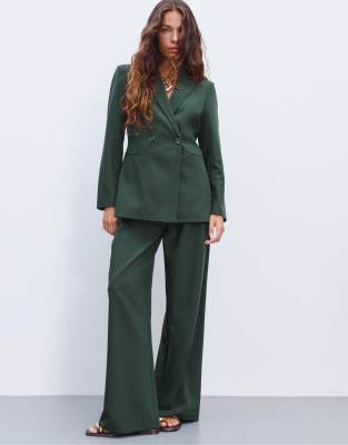 Stradivarius Slim Fit Double-breasted Blazer In Green