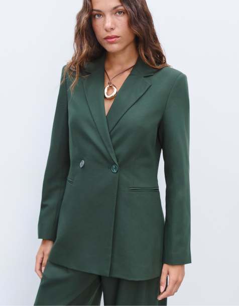 Stradivarius Slim fit double-breasted blazer in green - view 1