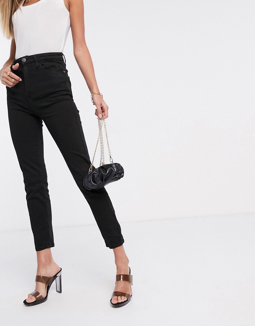 Stradivarius - Slim-fit elastische mom jeans in zwart