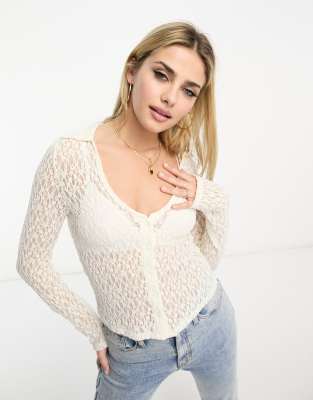Stradivarius Slim Fit Lace Shirt In White