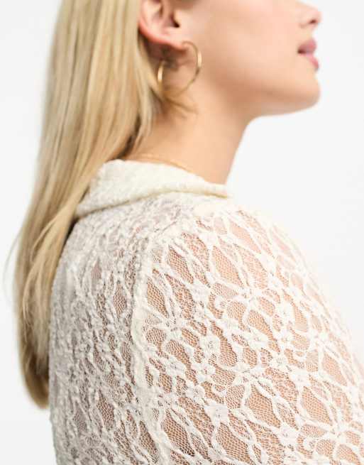 Long sleeve white lace cardigan sale