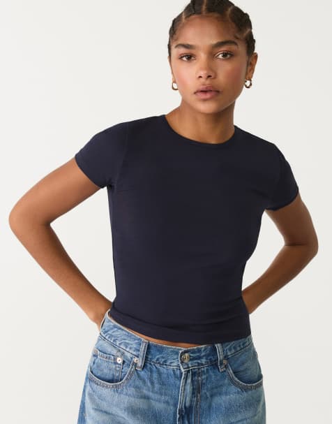 Stradivarius slim fit t-shirt in navy blue - view 1