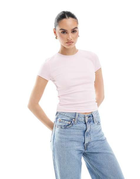 Stradivarius - Slim-fit T-shirt met korte mouwen in roze - view 1
