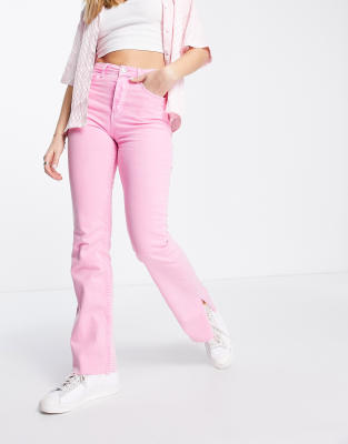 pink denim flare jeans