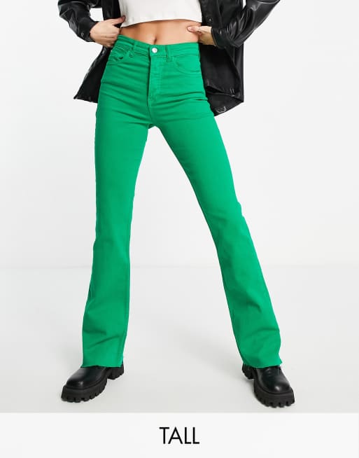 Stradivarius slim flare jeans with slit detail in green