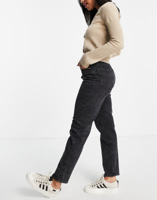 stradivarius black slim mom jeans