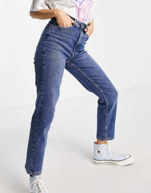 Stradivarius cotton slim mom jean with stretch in washed blue