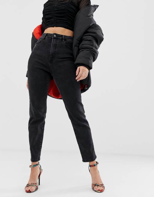 Stradivarius Slim Mom Jean With Stretch In Black Asos