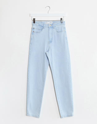 stradivarius slim mom jean with stretch in washed blue