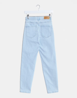 stradivarius slim mom jean with stretch in light blue wash
