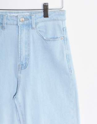 stradivarius slim mom jean with stretch in washed blue